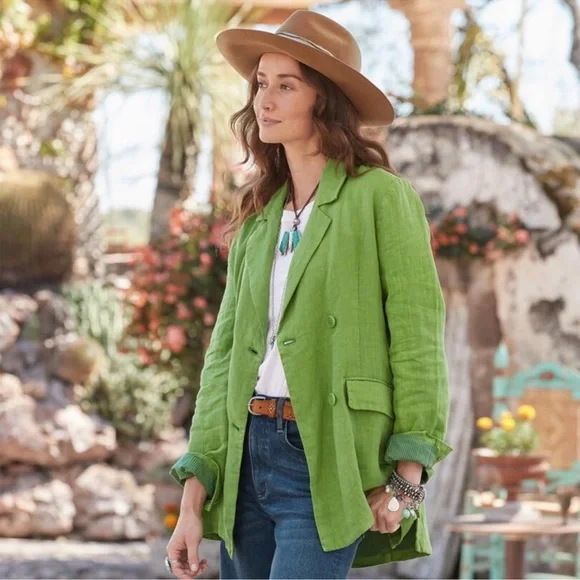 Sundance Oaklee Linen Blazer in Green Tea Size Button Front XL - Picture 2 of 16